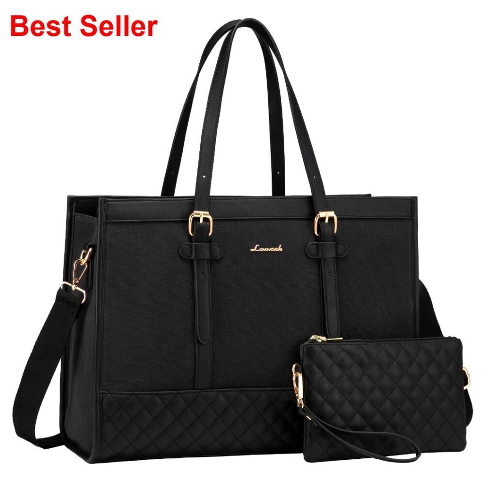 15.6 Inch Canvas Laptop Tote Bag with Clutch, Large Capacity Work Briefcase